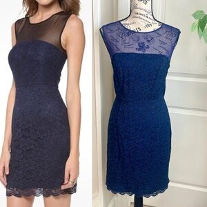 Diane von Furstenberg Nisha Illusion Lace Sheath Dress Navy Sz 8